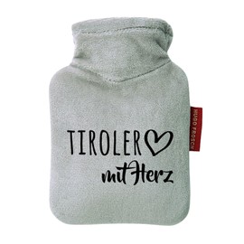 Huuraa Taschenwärmer Tiroler mit Herz Geschenk 0,2 Liter Grey Mini Veloursbezug Tiroler Geschenkidee