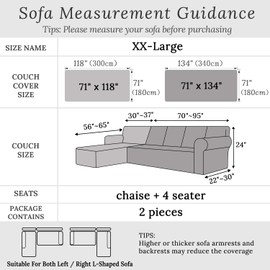 HDCAXKJ Chenille Couch Covers for Sectional Sofa L Shape Sofa Cover Blanket with Tassel 2-Piece L Shaped Sectional Slipcovers with Chaise Washable Pet Dog Furniture Protector (Light Grey, XX-Large)