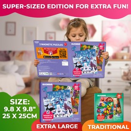 QUOKKA Magnetic Toddler Puzzles Ages 3-5 - 2x48 Travel Puzzles Games for Kids 3-4 Years Old - Activities Car Toy for Boys and Girls 4-6 yo - Polar & Jungle Animals Learning Magnet for Road Trip