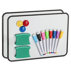 Pack of 2 Whiteboard Magnetic Board, Small Double-Sided Whiteboard, Dry Erase, A4 Magnetic Board, with Dry Erase Pens, Eraser, Magnets, 30 x 21 cm