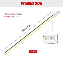 YIXISI Pack of 25 17 mm Pre-Wired LED Strips, 2835 SMD LED, 12-18 V LED Strips, Model Making LED Lighting, Yellow