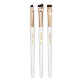 BRAWNA Juego de Pinceles para Cejas (3 Piezas) | Pincel de Precisión en Ángulo para Delineado, Mapeo de Labios y PMU | Pincel Plano para Corrector y Maquillaje Permanente | Cerdas de Nailon Premium