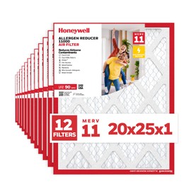 Honeywell 20x25x1 MERV 11 Allergen Reducer 11000 Electrostatic Pleated HVAC AC Furnace Air Filter (12-Pack) | Replacement Filter for Home Use | Made in USA