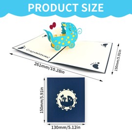 3D Baby Shower Pop Up Card for Boy, New Congratulations Card with Pop-up Stroller, Welcome To The World Newborn Ideal for New Mummy and Daddy (Blue)