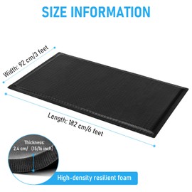 GOOFCXO 3 x 6 FT Anti Fatigue Mats Industrial 15/16 Inch Thick Soft Sponge Ergonomic Mat Durable Heavy Duty Diamond Plate for Standing Non Slip Industrial Grade Floor Mat for Leg & Back Pain (Black)