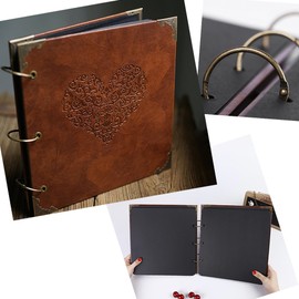 ADVcer Photo Album or DIY Scrapbook (10x10 inch 50 Pages Double Sided), Vintage Leather Cover Three-Ring Binder Picture Booth Albums with 6 Colors 306pcs Self Adhesive Photos Corners for Memory Keep