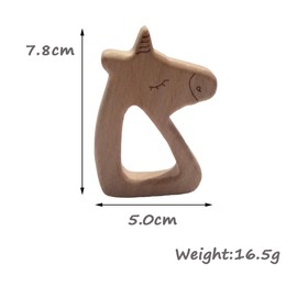Arakierst 5pcs Lovely Cartoon Wood Teether Pure Natural Animal Horse Shape Teething Rings Nursing Beech Teether DIY Pendant Toy (Horse 5pcs)