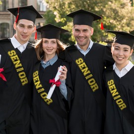 6pcs Black Senior 2026 Sashes with Gold Glitter Printing Letters，2026 Graduation Celebrations Sashes, Class of 2026 Sash for Graduation Party, Senior Cheer Sasesh, Class Competition Sashes
