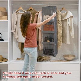 Handbags Storage Hanging Handbags Storage: Pack of 2 Wardrobe Organiser for Purses & Handbags with 8 Clear Plastic Compartments, Over the Door Pockets Storage