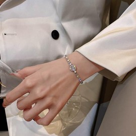 Cubic Zirconia Classic Tennis Bracelet Tennis Bracelet with Round Cut Cubic Zirconia Charm Bracelet for Women (Sliver)