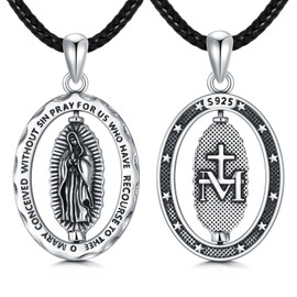 YAFEINI Virgin Mary Necklace Sterling Silver Miraculous Medal Virgen de Guadalupe Necklace Catholic Jewelry Gifts for Women