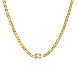 NOKMIT Layered Cuban Link Necklace for Women Dainty Adjustable 14K Gold Plated Miami Curb Chain Choker with Cubic Zirconia Charm Statement Trendy Hip Hop Non Tarnish Jewelry Gifts (CZ)