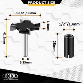 BGTEC CNC Spoilboard Surfacing Router Bits - Slab Flattening Router Bit 2PCS 6.35 MM Shank, 38 MM Cutting Diameter with Round Shank Carbide Tipped Wood Milling Cutter Woodworking Tools (4 Wings)