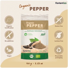 Nortembio Organic Black Pepper Powder 100g 100% Natural Origin Gourmet Quality Ground Black Pepper with No Additives or Preservatives