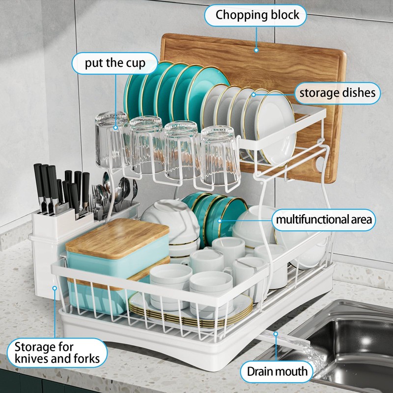 7 code Large Dish Drying Rack, 2-Tier Dish Racks for