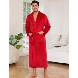 ENJOYNIGHT Mens Robe Plush Fleece Robe Cozy Warm Bathrobe Soft Long Robe with Pockets(Large, R)