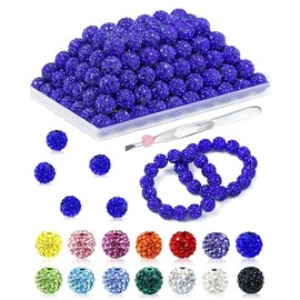 120PCS FIVEIZERO Rhinestone Beads for Jewelry Making, 10mm Dark Blue Shiny Round Sparkle Crystal Clay Beads Bulk Sparkly Baseball Necklace Beads for Bracelets and DIY Crafts