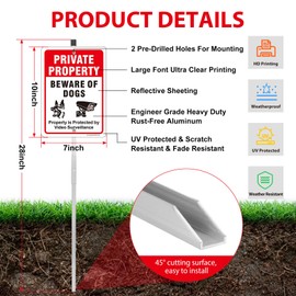 Private Property Beware of Dog Sign,Property is Protected by Video Surveillance Sign, 28" x 7" Reflective Aluminum with 28" tall Metal adjustable Stake Kit, Fade Resistant, UV Protected, Easy to Mount
