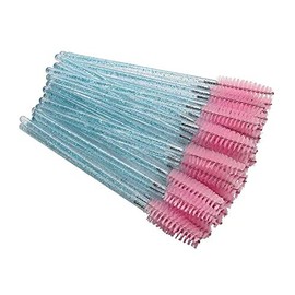 50 PCS Disposable Eyelash Brushes Mascara Wands Cosmetic Makeup Brush Tool Kits Eye Lash Eyebrow Applicator (Blue-Glitter/Pink)