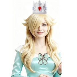 Blonde Princess Wavy Wig Long Thick Hair Side Bangs Cosplay with Crown