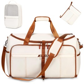 ACESAK Foldable Garment Bags for Travel, 2 in 1 Convertible Carry On Travel Garment Duffel Bag for Women with Toiletry & Shoe bag, Hanging Suitcase Suit Travel Bags for Men Women Gift (Beige）