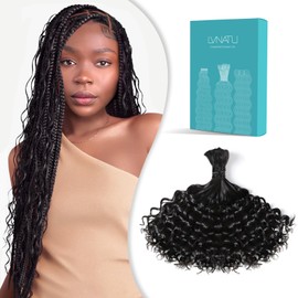 Lvnatu Double Drawn Deep Wave Bulk Human Hair for Braiding Burmese Boho Braids Bohemian Knotless No Weft 2 Bundles 100g 14 Inch Natural Black