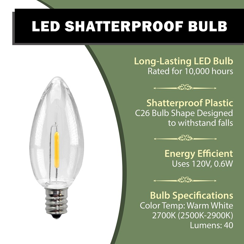 612 Vermont Shatterproof LED Window Candle Replacement Bulbs, Warm White