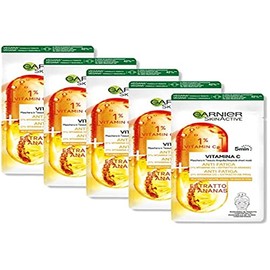 Garnier Anti-Matic Fabric Face Mask for Dull and Tired Skin, Pineapple Extract and Vitamin C, Pack of 5