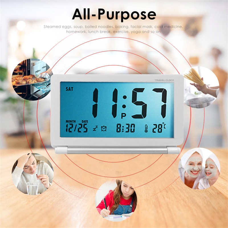 Digital Travel Alarm Clock Battery Operated LCD Clock with Date