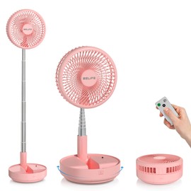 Belife X8 Portable Fan, 7200mAh Battery Powered Rechargeable, Oscillating USB Desk Floor Fan with Remote, Foldable Telescopic Fan for Home Bedroom Sleeping Office Camping Travel, 7.7" (Pink)