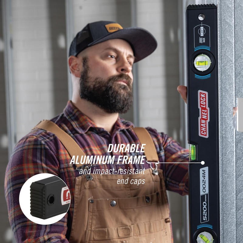 CHANNELLOCK 24-Inch, Professional-Grade Magnetic Aluminum Box Level with Solid Block
