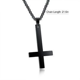 Aleasha Inverted Cross Necklace Men Women Black Upside Down Crucifix Stainless Steel Long Chain Necklace 55CM Jewelry Gift