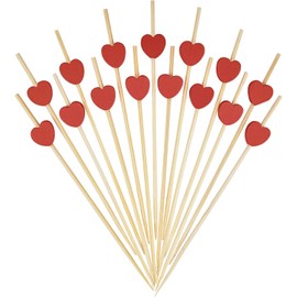 100 Pcs Red Heart Cocktail Sticks, Wooden Toothpicks for Food, Burger Sticks, and Canapé Sticks - Perfect for Home Parties, Valentine's Day, Mother's Day, and Birthday Celebrations.