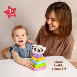 Kids Hits Stack and Play Panda – Wooden Stacking Square Toy with Numbers, Shapes & Colors – Montessori Educational Toy for Toddlers Ages 1+