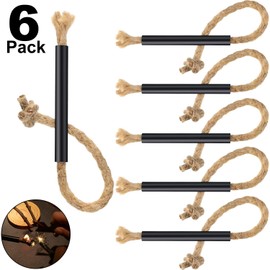 BBTO 6 Pieces Jute Tinder Tube Waterproof Wax Wick Fire Starter Accessory with Aluminum Sleeve for Outdoor Camping Hiking Trekking Supplies