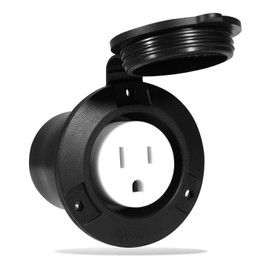 Flanged Outlet NEMA 5-15R, 2-Pole 3-Wire Socket 15 Amps 125V Recessed Male Outlet Single Round Female Receptacle with Waterproof Covers,Weather Resistant for RV, Camper, Marine,ETL Listed