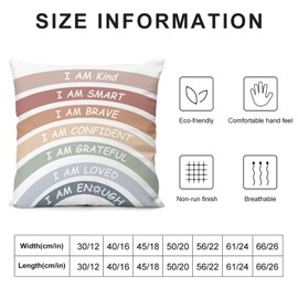 YungHo Boho Rainbow Throw Pillow Covers, Classroom Book Center Calming Corner Playroom Decor Pillow Case, I Am Kind Smart Brave Confidence Pillowcase for Sofa Bed Home Girls Room, Iridescence 12"x12"