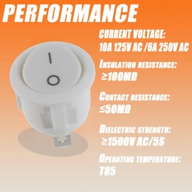 HUAREW Rocker Switch ON/OFF KCD1 Mini Round Rocker Switch SPST 2Pin Snap-in Latching with Wires Pre-Wired AC 6A/250V 10A/125V for Car Boat (Pack of 5)