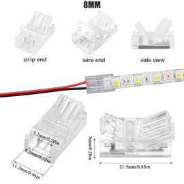 YUTOKEER 2 Pin 8mm SMD LED Connector Kit - 10 Pieces Solderless Connector for 8mm SMD LED Strip, Includes Screwdriver and Opening Tool