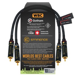 15 CM RCA Cable Pair - Gotham GAC-4/1 (Black) Star-Quad Audio Interconnect Cable with Premium Gold plated Locking RCA Connectors - Directional