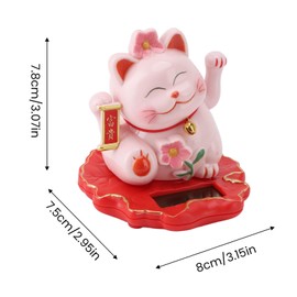 Sunicon Solar Powered Lucky Cat, ABS Solar Powered Light Induction Wealth Welcoming Cat Decoration with Waving Arm for Home Car Office Housewarming Gift,Pink