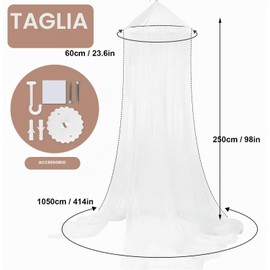 Zanzariera Tenda per Letto,Universale Zanzariera per Letto Singolo/Matrimoniale,Letto Baldacchino Antizanzare 0.6m x 2.5m x 10.5m,Adatto per Letto Repellente per Zanzare,Zanzariera Bambini/Bambina
