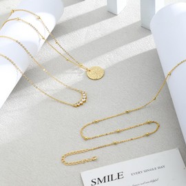 VIROMY Gold Necklaces for Women 14k Gold Chain Dainty Layered Simple Stackable Pendant Necklaces Bead zircon Chain Gold Jewelry for Women