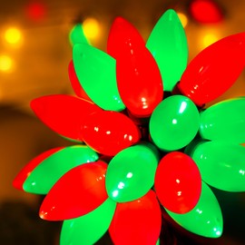 C9 Bulbs Classic Christmas Lights - 50 LED 32ft Strawberry String Light Red&Green - Extendable 8 Modes Funtion with Timer Fairy Lighting for Outdoor, Indoor, Party, Home, Tree Decorations