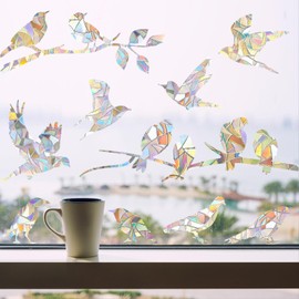 20PCS Prism Birds Branch Window Stickers, Removable PVC Bird Shape Suncatcher Rainbow Window Clings Decals, Static Cling Anti-Collision Stickers Prevent Birds Strikes or Flying in Windows Glass Door