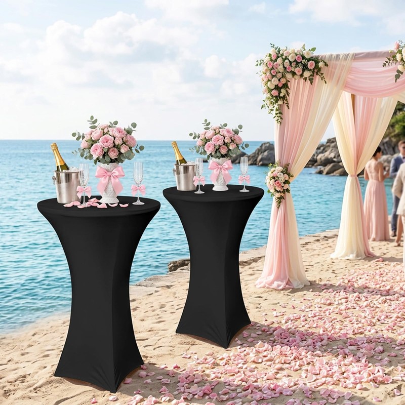 Seivunol 2 Packs Cocktail Table Cover, Stretch Tablecloths, 80Dx110H cm