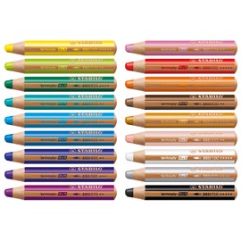 Stabilo Woody Colouring Pencils 3 in 1 Wood Multitalent Round Set (18 Pencils with Sharpener, Assorted | 18 Colours)