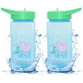 George Pig Kids Water Bottle with Straw, 420 ml, BPA Free, Leak-Proof, Sports Bottle for Kids Aged 6 Months, Blue Square Plastic Water Bottle for Gym, Fitness and