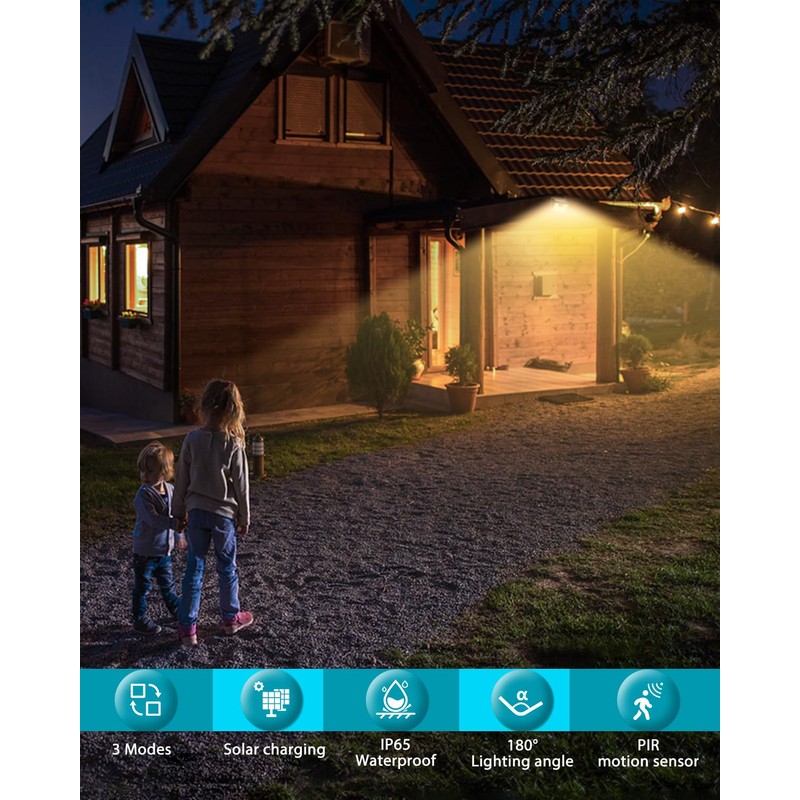 Solar Lights Outdoor 1 Pack, 140LED/3 Modes Motion Sensor Lights