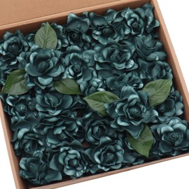 D-Seven Artificial Flowers 25pcs Dark Teal Gardenia Flowers with Stem for Wedding Flowers Centerpieces Bridal Shower Baby Shower Decorations DIY Wedding Bouquets Party Floral Arrangements